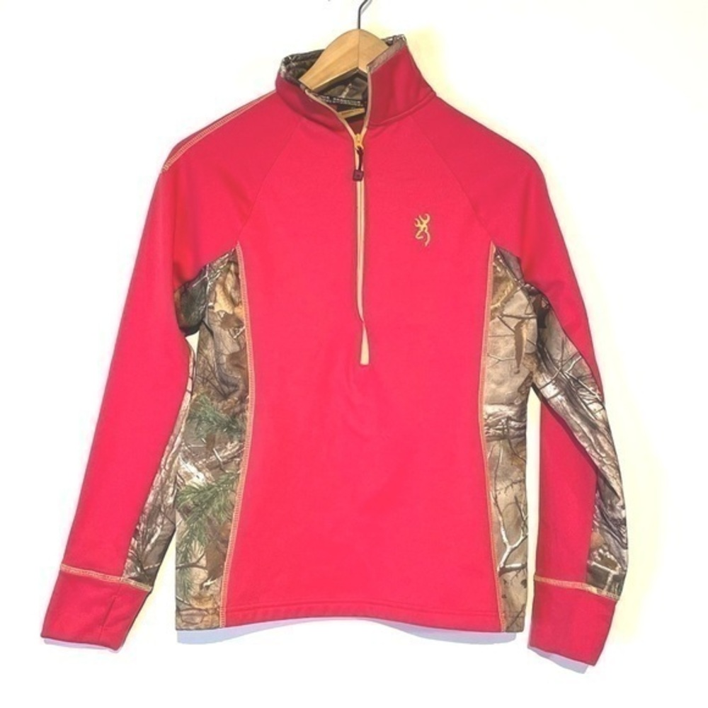 Browning Realtree Pink Camo Fleece Pullover 1/2 Zip Pink Hunting Jacket Small